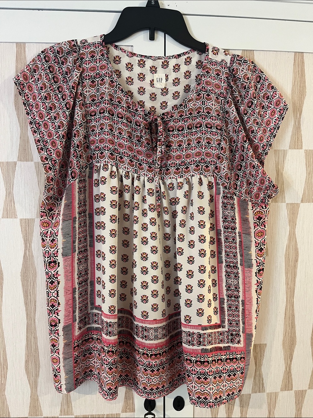GAP Cream Tunic with Pink and Black Boho Print